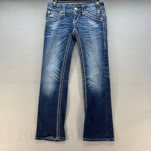 Rock Revival Women's Heather Capri Denim Pants Size 26 (2) Embellished Pockets - Picture 2 of 16